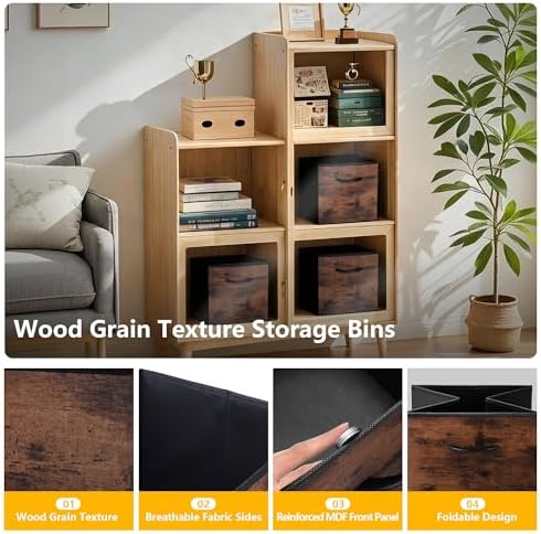 WUIKE 11-Inch Rust Brown Cubby Organizer Baskets with Handles, 4-Pack - Image 3