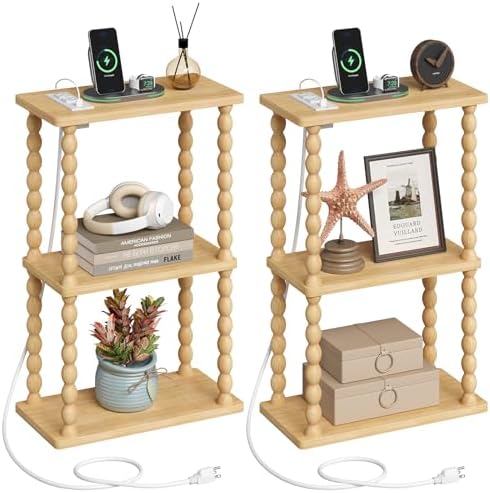 ELYKEN Side Table with Charging Station, Set of 2 Narrow Bedside Table by ELYKEN