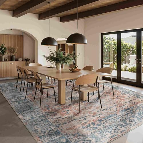 Rugxara 9x12 Area Rugs for Living Room Large Washable Rug, Coral Blue - Image 3
