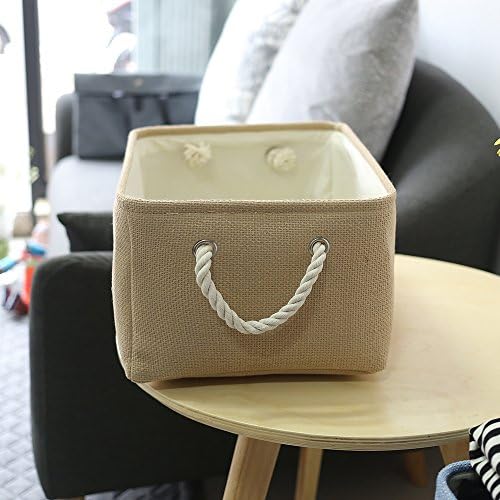 TheWarmHome Decorative Basket Rectangular Small Storage Basket Fabric Storage Bin Organizer Basket with Handles for Clothes Storage (Beige, 11.8L×7.9W×5.2H inch) - Image 3