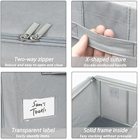 UUBEMM Clothes Storage Bins with Foldable Sturdy Frame,Stackable Storage Box for Closet Shelf Organizers for Seasonal Clothing,Blankets,Towel Bed Sheets,Toys Gift Others (Small -22L x3PACK, Grey) - Image 4