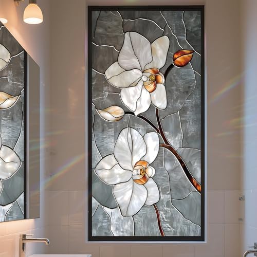 Stained Glass Window Privacy Film Static Cling - Rainbow Glass Decorative Sun Blocking Window Covering, Non-Adhesive Removable Stickers for Home & Office, 17.5" x 39.3" by AOHMPT