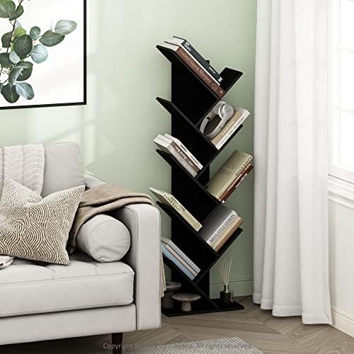 Furinno TREE Book Shelf, 9-Tier Bookshelf, Tree Bookcase with Angled Open Shelf, 8.4 x 15.7 x 50.9, Corner Shelf for Room Decor, for Living Room, Bedroom, Home Office, Espresso - Image 2
