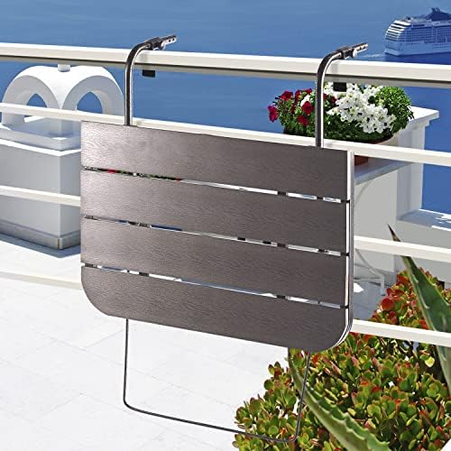 Balcony Railing Table Outdoor Hanging Folding Brown Aluminium Metal Side Table Adjustable 23.6"L x 15.7"W - Image 3