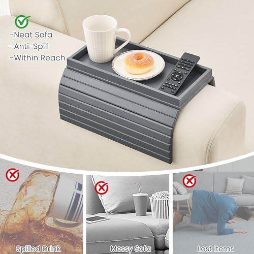 GEHE Bamboo Sofa Arm Tray, Foldable Couch Arm Tray Side Table, Anti-Falling Armrest Tables Cup Holder for Snacks, Drinks, Beers, Phone, Control, Flexible and Portable, Anti-Slip - Image 4