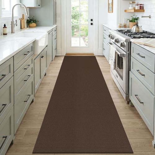 KOZYFLY Woven 3x7 Washable Kitchen Runner Rug, Non Slip Wide Runners for Hallway, Cotton Entryway Runner, Braided Floor Carpet for Entry, Kitchen, Bedside, Hall, Brown/Dark Brown by KOZYFLY