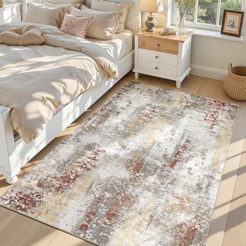 Toneed 4x6 Washable Area Rugs for Bedroom Living Room, Taupe Grey Brown by Toneed