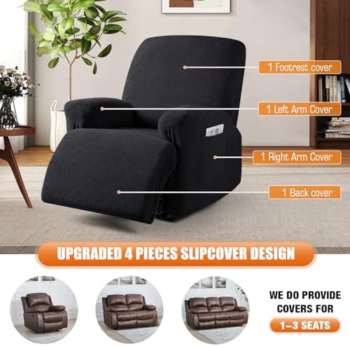 VANSOFY Oversized Stretch Recliner Chair Cover, Black, 1 Seater - Image 6