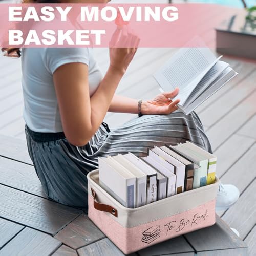 Marsui 1 Pcs TBR Basket Book Storage Bin Bookish Gifts, Pink White - Image 6