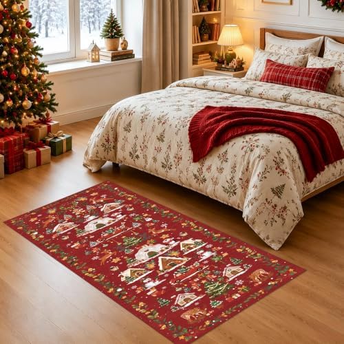 Christmas Runner Rug 2x5 for Hallway - Red Non Slip Washable Low Pile Carpet Santa Claus Holiday Decor Water Resistant Throw Rug for Kitchen Entryway Laundry Ultra Soft Bedroom Beside Mat（2x5,Red） - Image 3