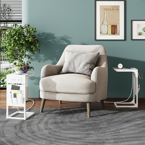 TUTOTAK C Shaped End Table with Charging Station, Side Table for Sofa - Image 6