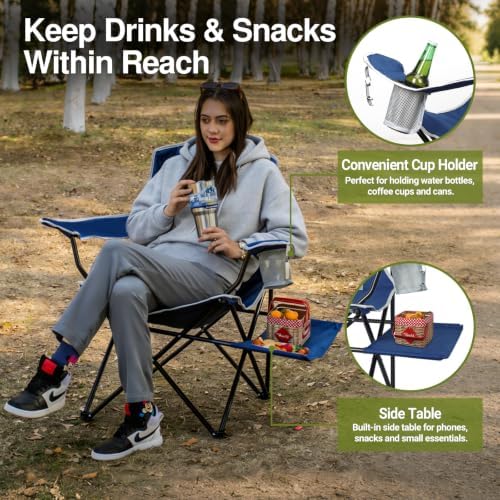XGEAR 2-Pack Camping Chairs 350LBS Heavy Duty Folding Chair with Side Table - Image 3