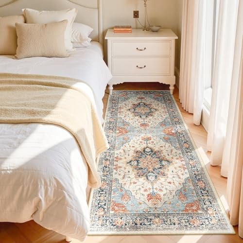 RELEANY Washable Area Rug, Runner 3'x7', Beige/Blue/Orange - Image 2