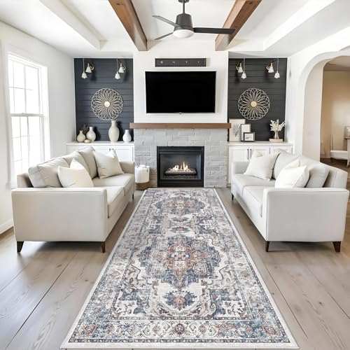4x10 Washable Hallway Runner Rug: Oriental Living Room Entry Extra Wide Area Rug Ultra Soft Non Slip Runners for Kitchen Dining Room Stain Resistant Low Pile Floor Mat for Bathroom Bedroom(Brick,4x10) by HYHAOYUNLAI