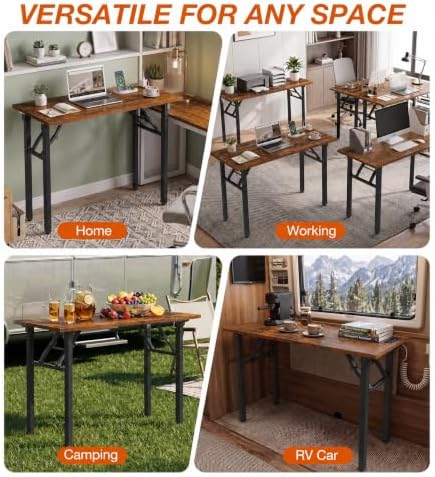 XBurmo Small Folding Desk Folding Table, No Assembly Foldable Desk Gaming Desk, 43.3-Inch Computer Table Workstation with 2 AC Outlets and 2 USB Ports for Bedroom and Home Office, Rustic Brown - Image 7