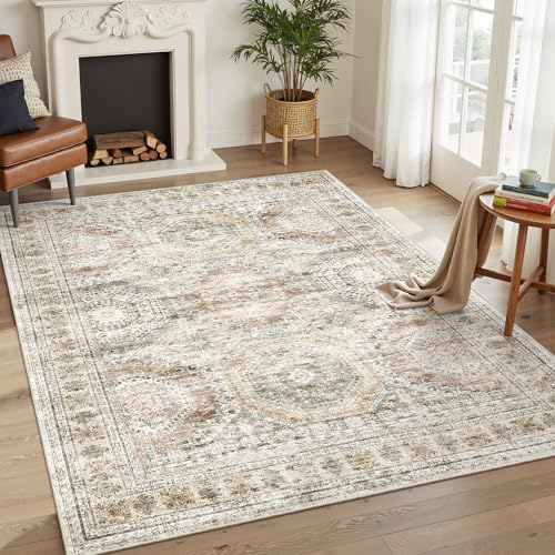 Soalmost 6x9 Area Rug for Living Room Washable Rugs Non-Slip Brown/Pink - Image 2