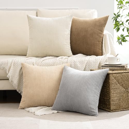 MIULEE Soft Corduroy Decorative Throw Pillow Covers Neutral 18x18 - Image 2