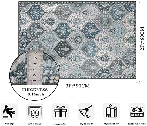 Lahome Moroccan Trellis Front Door Mat Indoor Entrance, 2x3 Rugs for Entryway Non-Slip Washable Indoor Door Mat, Oriental Accent Small Rug for Kitchen Bedroom Bathroom Elise, Blue - Image 2