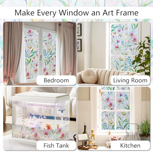 LEMON CLOUD Floral Stained Glass Window Privacy Film, 29.5″ x 157.4″ - Image 5