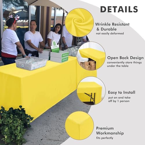 Nasitos 2 Pack 6' Fitted Tablecloth Yellow Trade Show Table Cloth-Open Back Tablecloth Washable and Wrinkle Resistant Rectangular Trade Show Table Cover for Weddings, Parties, Banquet, Baby Shower - Image 3