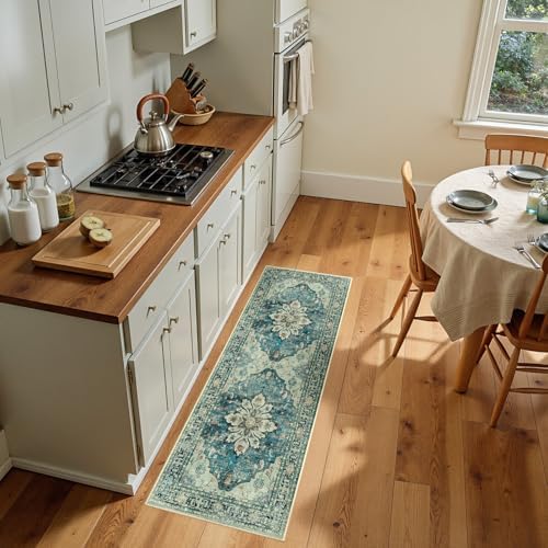 RELEANY Washable Area Rug, Runner 2'x5', Blue/Vintage Dark Blue by RELEANY