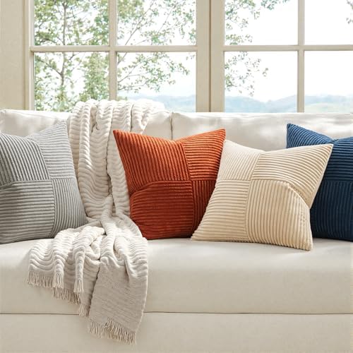 MIULEE Blue Rust Throw Pillow Covers 18x18 Inch Set of 4 Boho Farmhouse Cushion Cases Soft Corduroy Nordic Corduroy Pillow Cases Patchwork Home Decor for Couch Sofa Bedroom - Image 2