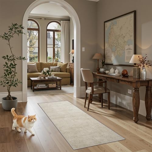 Valenrug 2x8 Hallway Runner Rug, High-Low Pile Textured Washable Rug Beige - Image 4