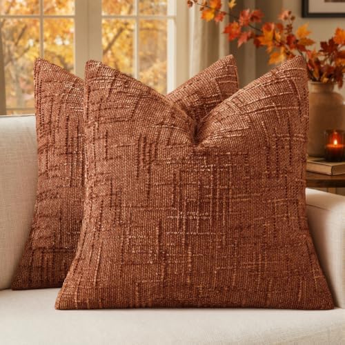 MIULEE Chenille Textured Fall Euro Throw Pillow Covers Burnt Orange 22x22 by MIULEE