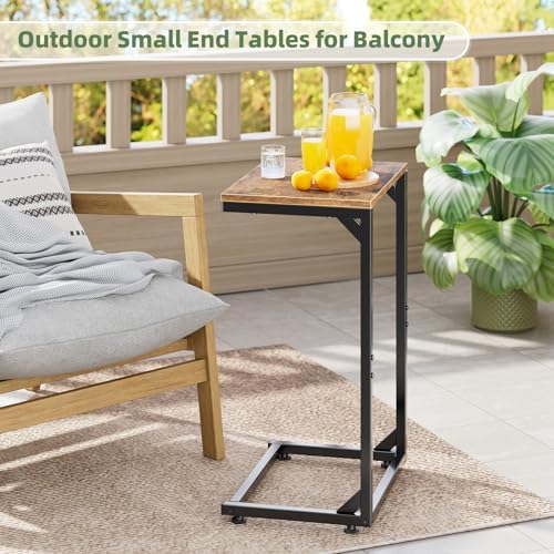 Simple Trending C Shaped Side Table, Small End Table Set of 2, TV Trays Sofa Couch Table for Living Room, Bedside, Rustic Brown - Image 2