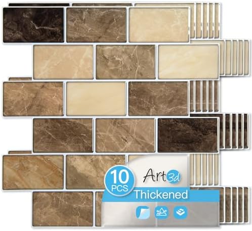Art3d 10-Pack Subway Peel and Stick Backsplash, Yellow Jasper, 12 x 12 Inch by Art3d