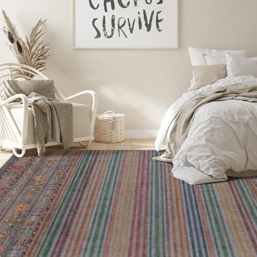 Nakagishi 9X12 Area Rugs Living Room: Washable Large Vintage Rug Neutral Non-Slip Soft Stain Resistant Indoor Carpet for Bedroom Nursery Dining Room Office Playroom - Multi Color - Image 7