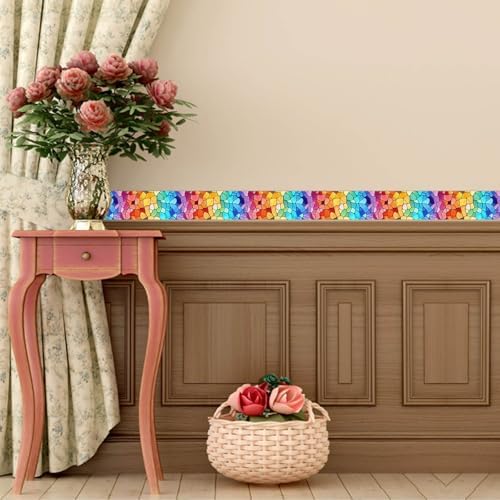 IVN Wallpaper Border Peel and Stick Wall Rainbow Glass Mosaic 4x196 Inch - Image 7