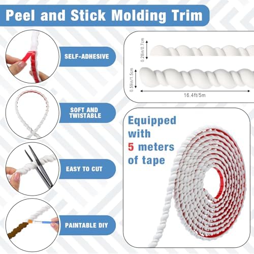 Peel and Stick Molding Trim Flexible Molding Trim for Wall Self Adhesive Paintable DIY Wall Trims for Mirror Frame Cabinet Edge Picture(1 Pcs,White) - Image 3