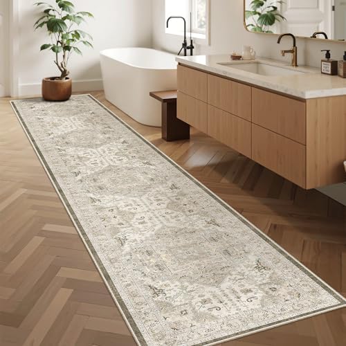 Madane Washable Runner Rugs 2x12 Long for Hallway Kitchen Soft, Ivory/Brown - Image 4
