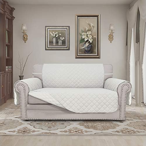 Easy-Going Reversible Loveseat Couch Cover for 2 Cushion Couch Sofa Cover for Dogs Water Resistant Furniture Protector with Foam Sticks Elastic Straps for Pet (Loveseat, Ivory/Ivory) - Image 2