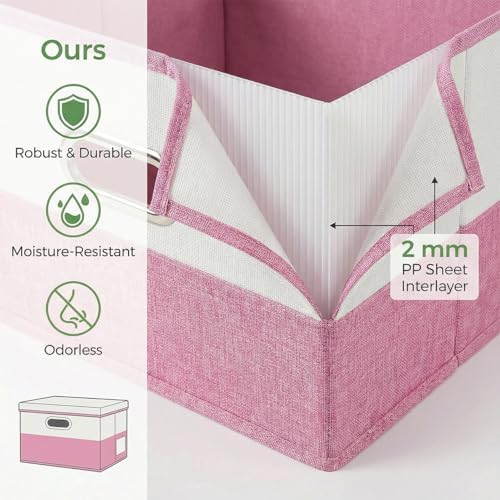 PRANDOM Storage Bins with Lids [3-Pack] Linen Fabric Foldable Storage Boxes Organizer Containers Baskets Cube with Cover for Bedroom Closet Office Pink&White（11.4X8.6X6.7 - Image 4
