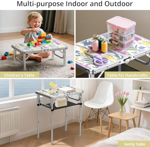 Anbte 2ft Small Folding Table, 3 Adjustable Height for Camping, 24" x 16" - Image 6