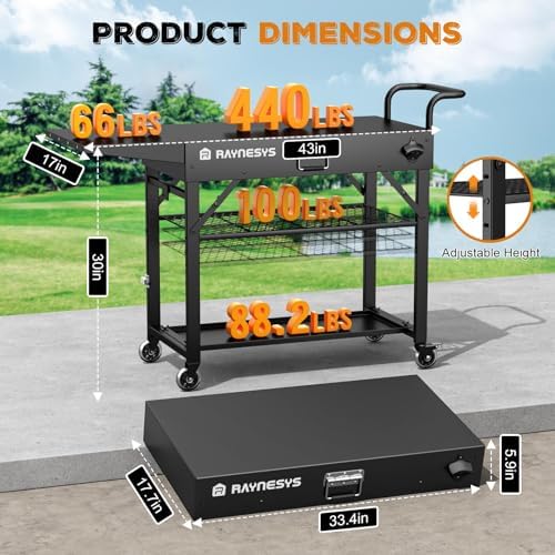 Raynesys 440lbs Outdoor Folding Grill Cart, Blackstone Griddle Stand - Image 2