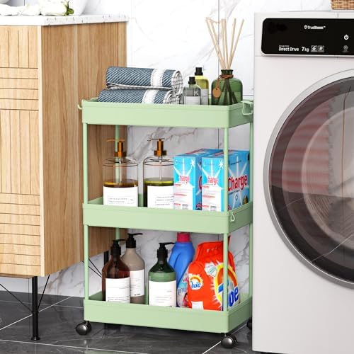 SPACEKEEPER 3 Tier Rolling Cart, Bathroom Cart Organizer with Wheels, Green - Image 6
