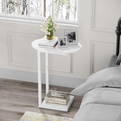 Hosfais Small Side Table End Table, C-Shaped Wood Coffee Table TV Tray for Eating Couch Tables for Small Space, Living Room, Bedroom, Couch (White 2 Pack) - Image 2