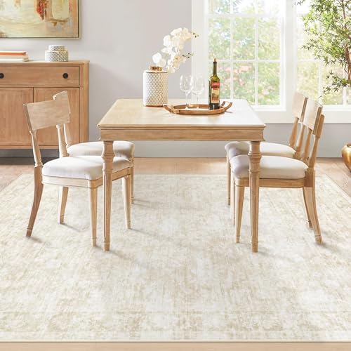 6x9 Area Rugs for Living Room: Washable Vintage Floral Rug Low Pile Non-Slip Boho Carpet for Bedroom Nursery Dining Room (Beige, 6'x9') - Image 6
