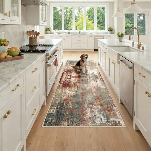 RELEANY Washable Runner 3'x7' Abstract Area Rug for Hallway Rustic Brown by RELEANY