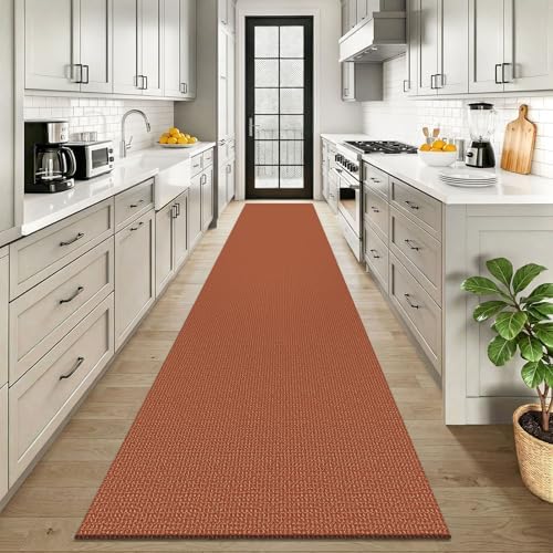 KOZYFLY Orange 2.5'x12' Runners Rugs for Hallway, Long Washable Runner Rug, Woven Non Slip Kitchen Runner, Braided Entryway Rug, Floor Carpet for Entry, Aisle, Hall, Burnt Orange/Tan - Image 2