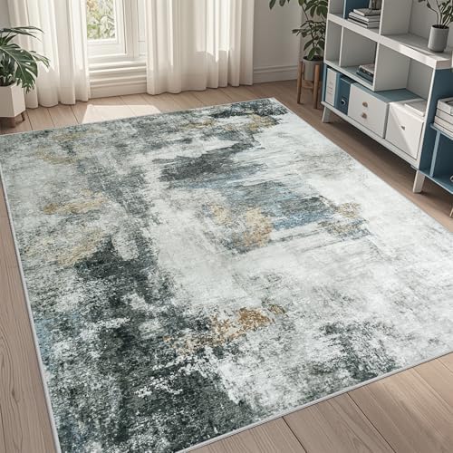 5x8 Area Rugs for Living Room Washable Bedroom Dining Room Black Gold by Aelenmu