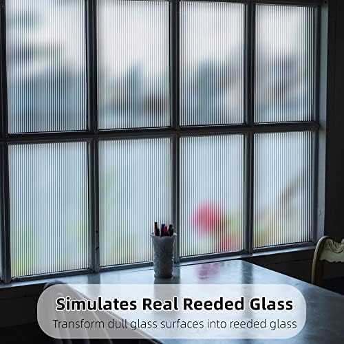 VELIMAX Reeded Glass Privacy Film, Frosted Window Vinyl, 3D Decorative Window Decals Non Adhesive for Bathroom, Living Room 23.6x157.4 inches - Image 2