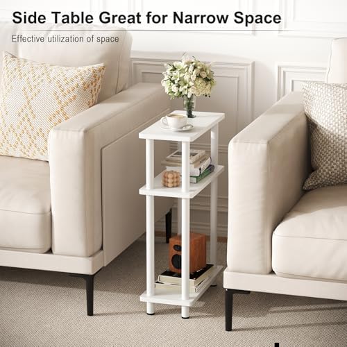 Apicizon Small Narrow Side Table, 3-Tier Skinny End Table, White - Image 5