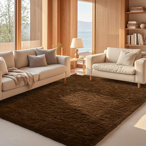 Ophanie Brown Rugs for Living Room Bedroom, 5x8 Fluffy Fuzzy Furry Carpet, Plush Soft Shaggy Bedside Indoor Floor Area Rug for Kids Nursery Home Decor with Over 999 pcs Non-Slip Backing Pattern by Ophanie