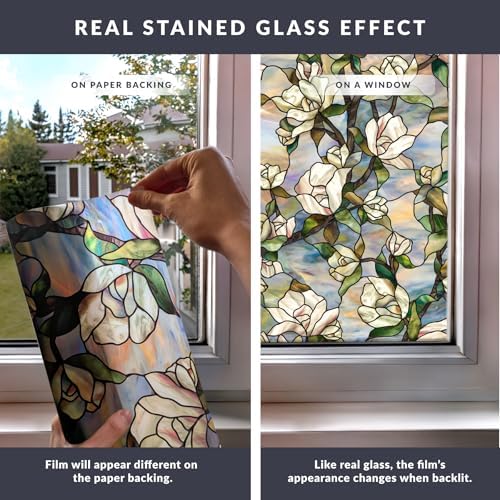 Star Magnolia Window Privacy Film by Artscape - Decorative Stained Glass Design, Static Cling, Allows Natural Light in, Fade Resistant, Long-Lasting Vinyl, Made in USA - 24 x 36 Inch - Image 5