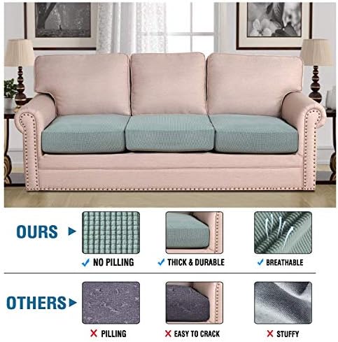 H.VERSAILTEX Super Stretch Individual Seat Cushion Covers Sofa Covers Couch Cushion Covers Slipcover Sets Thick Jacquard Textured Twill Fabric (3 Piece Sofa Cushion Covers, Sage) - Image 2