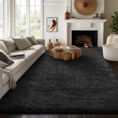 Ophanie 7x10 Black Area Rugs for Living Room,Large Shag Bedroom Carpet,Big Indoor Thick Soft Shaggy Nursery Rug,Fluffy Carpets for Boy and Girls Room Dorm Decor Aesthetic with Over 99 pcs Pile fibers - Image 5